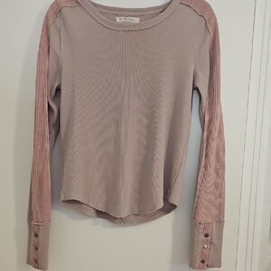We The Free Mauve Ribbed Long Sleeve Top with Button Cuffs